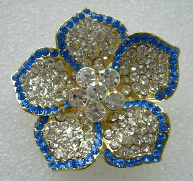 JW08 Trendy Rhinestone Crystal Petals Flower Brooch Pin Blue