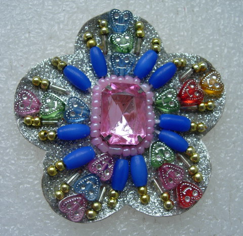 SB08 Glitter Pink Sapphire Acrylic Gemstones Beaded Motif Brooch