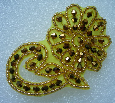 SB146 Rhinestones Flower Floral Jewelry Applique Motif Gold