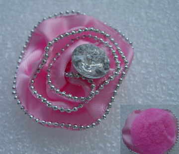 SB177 3D Rose Flower Satin Gem Motif Hairdress Shoes Pink*4 - Click Image to Close