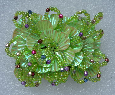 SB180 Layered Shell Paillette Beaded Jewelry Applique Green Iris