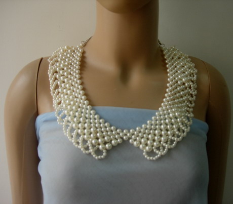 SB272 Pearl Beaded Woven Peter Pan Collar Necklace Jewelry
