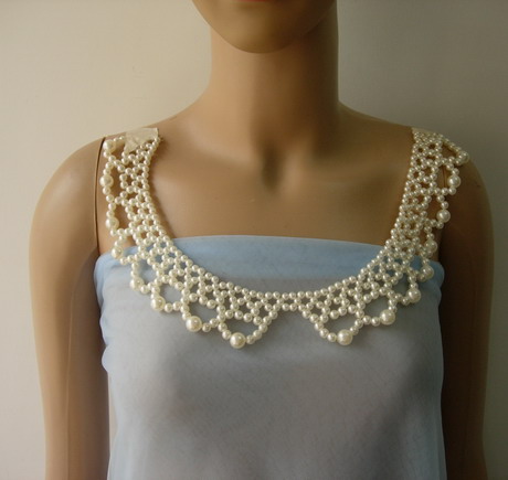 SB273 Pearl Beaded Woven Peter Pan Collar Necklace Sew On Dress