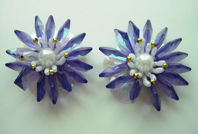 SB53 Shell Paillette Pearl Beaded Motif Shoes Flower Brooch Purp