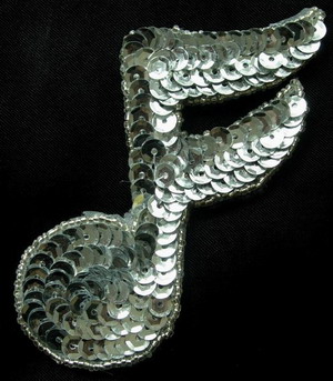 SY23 Musical Note 16th SILVER Sequin Applique Motif Symbol - Click Image to Close