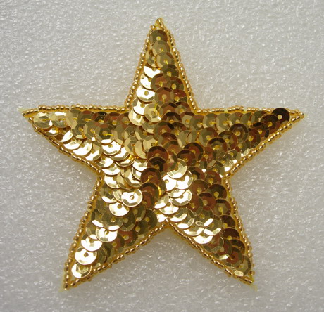 SY07 Sequin Beaded Applique Gold Star Stars Motif