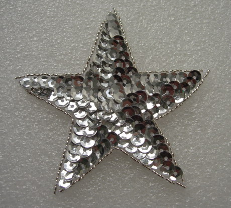 SY08 Sequin Bead Applique Silver Star Stars Motif - Click Image to Close