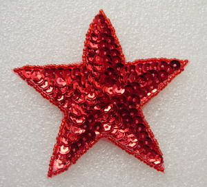 SY09-2 Sequined Beaded Applique Red Star Stars Motif