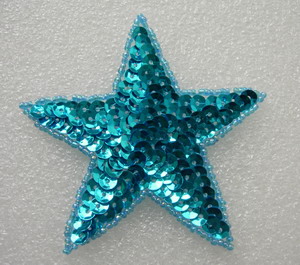 SY09-3 Sequin Beaded Applique Aqua Star Stars Motif - Click Image to Close