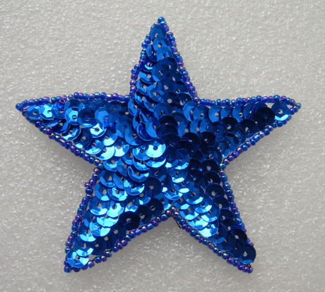 SY09-4 Sequin Beaded Applique Royal Blue Star Stars Motif - Click Image to Close