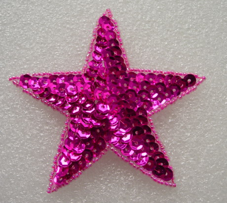 SY09-6 Sequined Beaded Applique Fuchsia Star Stars Motif