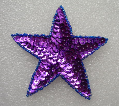 SY09-7 Sequined Beaded Applique Purple Star Stars Motif - Click Image to Close