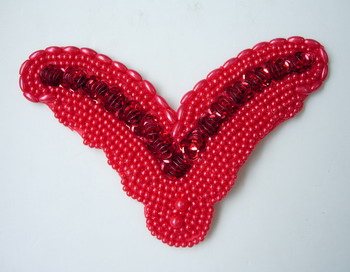 SY102 Red V Shape Sequin Beaded Applique x2