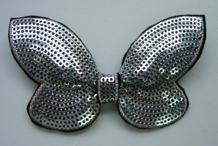 SY109 Big Butterfly Bow Tie Sequin Applique Iron On Silver x4