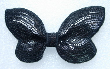 SY111-3 Big Butterfly Bow Tie Sequin Applique Iron On Black x2