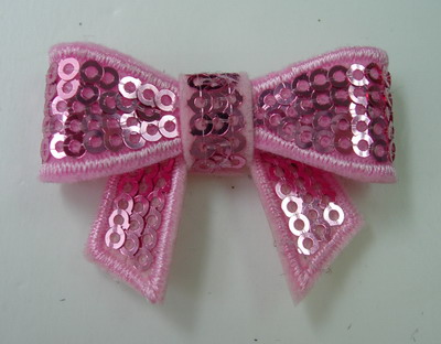 SY112 Little Bow Tie Sequin Applique Pink Iron On x4 - Click Image to Close