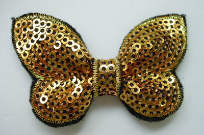 SY116 Little Butterfly Bow Tie Sequin Applique Gold Iron On x4