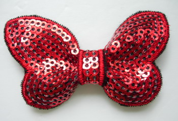 SY122-2 Little Butterfly Bow Tie Sequin Applique Red Iron On x4