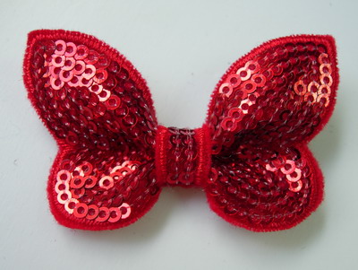 SY122 Little Butterfly Bow Tie Sequin Applique Red Iron On x4