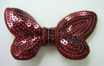 SY123 Little Butterfly Bow Tie Sequin Applique Brown Iron On x4