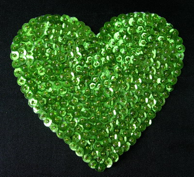 SY131 Huge Heart Sequins Beaded Applique Hand Stitched Lime