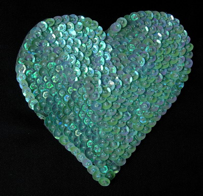 SY134 Huge Heart Sequins Beaded Applique Hand Stitched Blue Iris