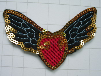 SY153 Embroided Sequin Applique Patch Badge Wing Heat - Click Image to Close