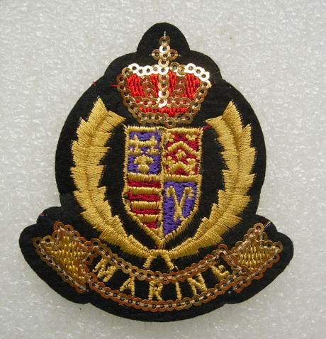 SY165 Gold Crown Crest MARINE Emblem Sequined Patch Applique - Click Image to Close