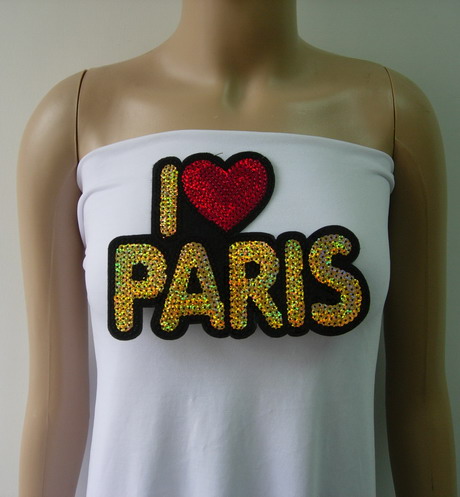 SY168 I LOVE PARIS Sequin Applique Patch Iron On Trendy Fashion