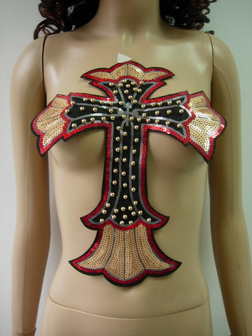 SY169 CATHOLIC CROSS Sequined Beaded Applique Punk Trendy