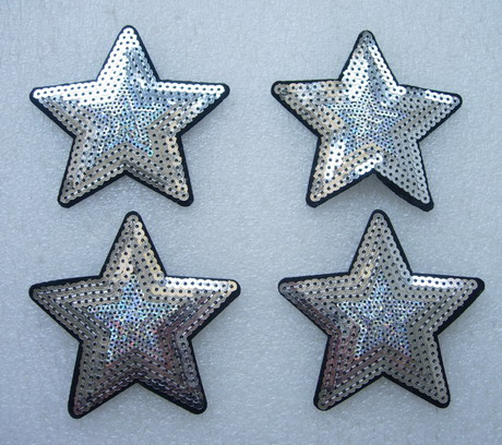 SY171 Silver STAR STARS Sequined Applique Chic/Punk 4pcs