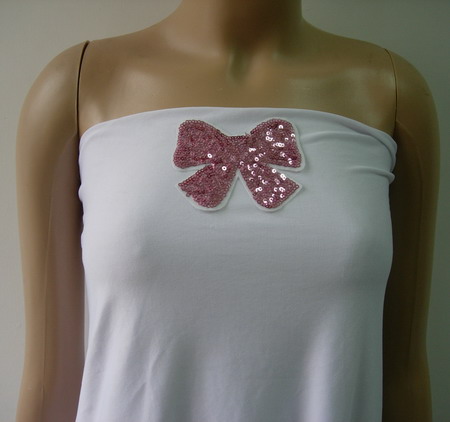 SY175 Glitter BOW Bows Sequined Applique Pale Pink Iron on - Click Image to Close