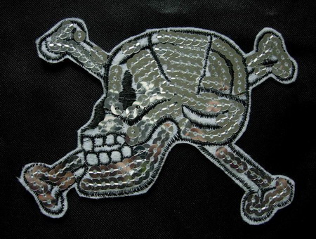 SY35 Skull Head Sequin Applique Sew Triming Motif Iron on Patch