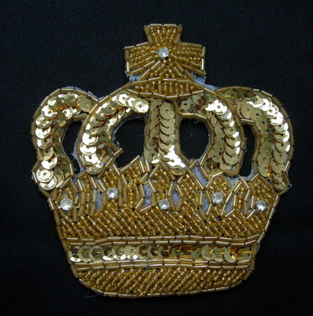 SY45 Sequin Bead Applique Rhinestone Crown Gold
