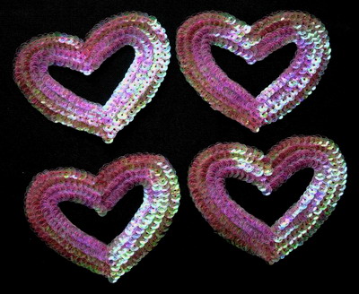 SY54 Sequin Applique Valentino Pink Heart 4pcs