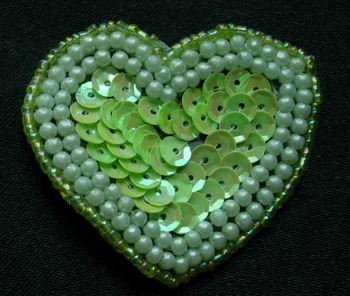 SY56 Heart Shape Sequin Beaded Applique Motif Green Iris 4pcs