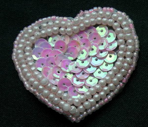 SY57-3 Heart Shape Sequined Beaded Applique Motif Pink Iris 2pcs