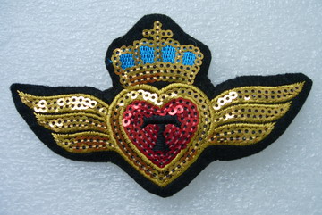 SY60 Embroided Sequin Applique Patch Badge Wing Heart Crown