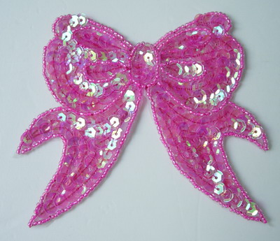 SY66 Fashion Bow Sequin Bead Applique Crystal Fuchsia