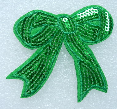 SY69-3 Embroided Fashion Bow Sequin Iron On Patch Green 2pcs - Click Image to Close