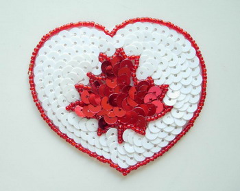 SY72 Heart Shape Canada Maple Leaf Sequin Bead Applique