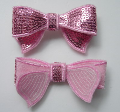 SY85 Hot Pink Bow Tie Sequin Applique Iron On x4