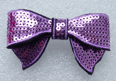 SY90-8 Trendy Bow Tie Sequin Applique Iron On Light Purple x4