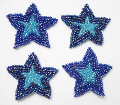 SY92 Purple Aqua Blue Beaded Applique Star 4pcs - Click Image to Close