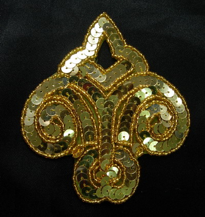 SY94 Gold Fleur De Lis Sequined Beaded Applique Motif - Click Image to Close