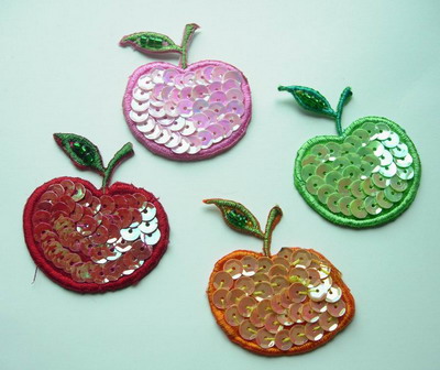 TF03 Embroidery Apple Sequin Applique Sew Triming Assorted 12pcs