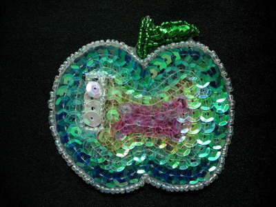 TF06 Sequin Bead Applique Rainbow Apple Motif 4pcs - Click Image to Close