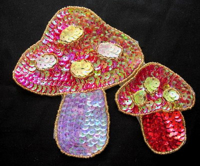 TF09 Sequin Bead Applique Twin Mushroom Motif