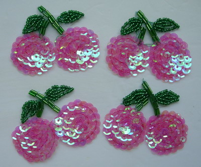 TF19-2 Crystal Pink Cherry Sequin Bead Applique Motif 4pcs - Click Image to Close