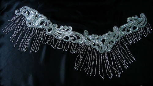 HP01-4 Sequin Bead Applique w/Fringed for Hip Belt Scarf Silver HP01-4 Sequin Bead Applique w/Fringed for Hip Belt Scarf Silver